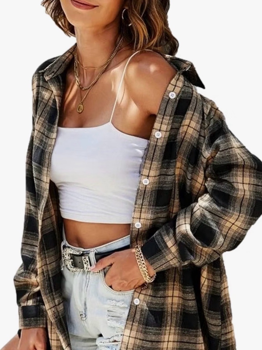 Oversized Plaid Button-Down Shirt - Picture 4 of 8